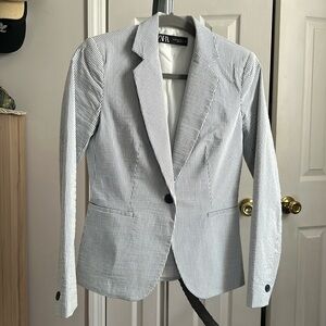 Zara strips blue and white blazer